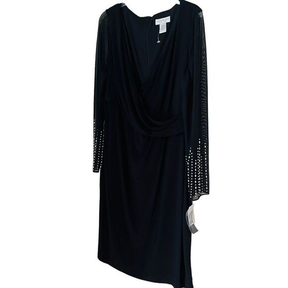 NWT Jackie Jon New York Long Sleeve Surplice Neckline  Evening Black Dress 16 - Picture 1 of 9